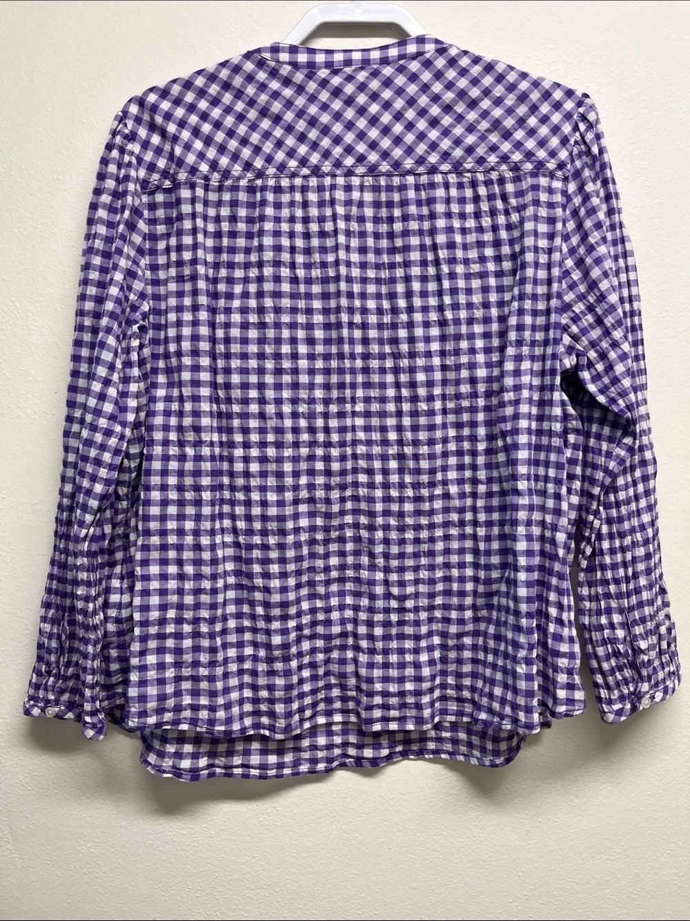 J.Crew Re-Imagined Purple Gingham Smocked Button-Front Women's Top Size XXL